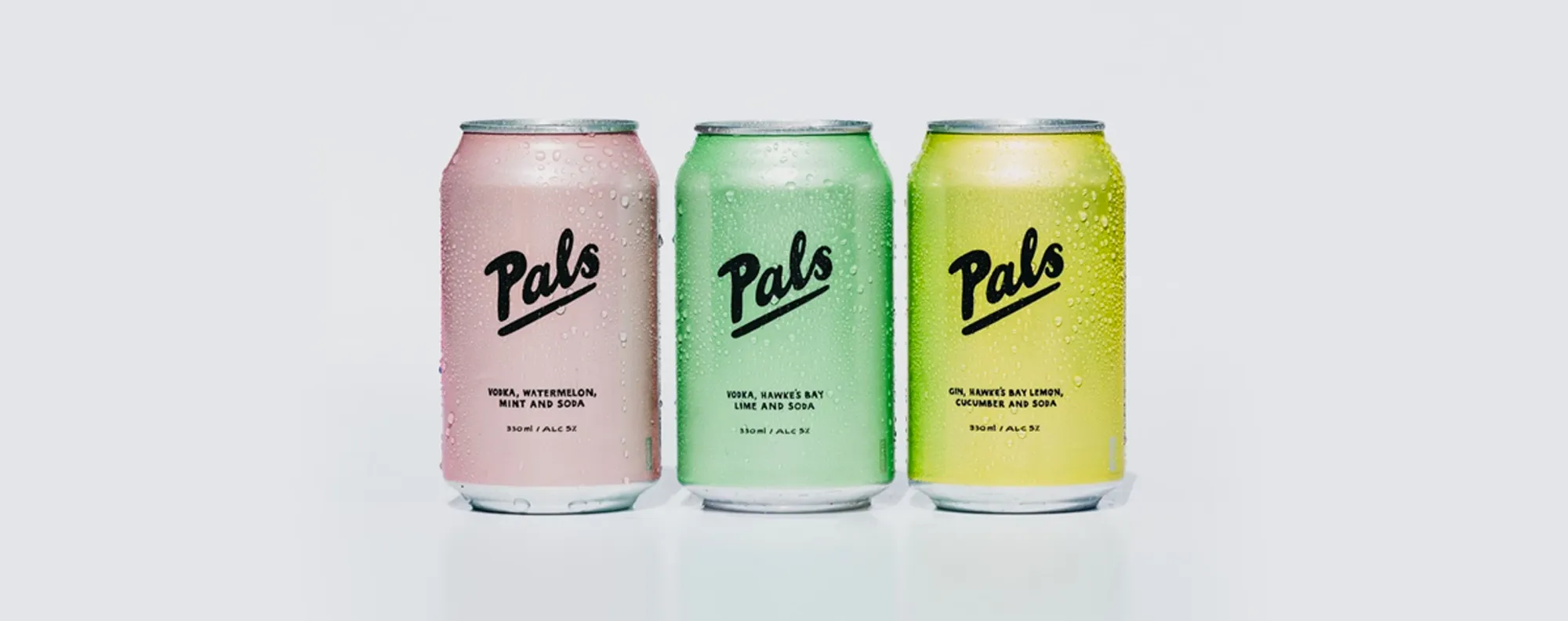 Pals RTD cans lined up — natural, low-sugar canned cocktails